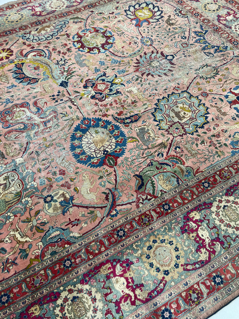 SOLD | COLLECTOR'S PIECE | IMPORTANT 16TH-17TH CENTURY SAFAVID DYNASTY ANIMAL Influenced Antique Persian Tabriz Carpet | UNREAL Pictorial Brilliance, C. 1920 | ~ 11 x 14