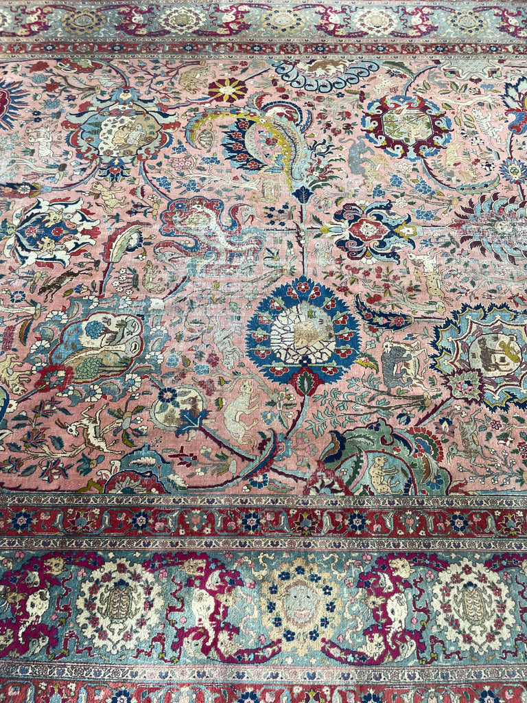 SOLD | COLLECTOR'S PIECE | IMPORTANT 16TH-17TH CENTURY SAFAVID DYNASTY ANIMAL Influenced Antique Persian Tabriz Carpet | UNREAL Pictorial Brilliance, C. 1920 | ~ 11 x 14