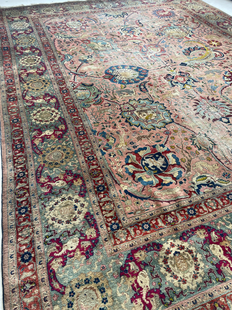 SOLD | COLLECTOR'S PIECE | IMPORTANT 16TH-17TH CENTURY SAFAVID DYNASTY ANIMAL Influenced Antique Persian Tabriz Carpet | UNREAL Pictorial Brilliance, C. 1920 | ~ 11 x 14
