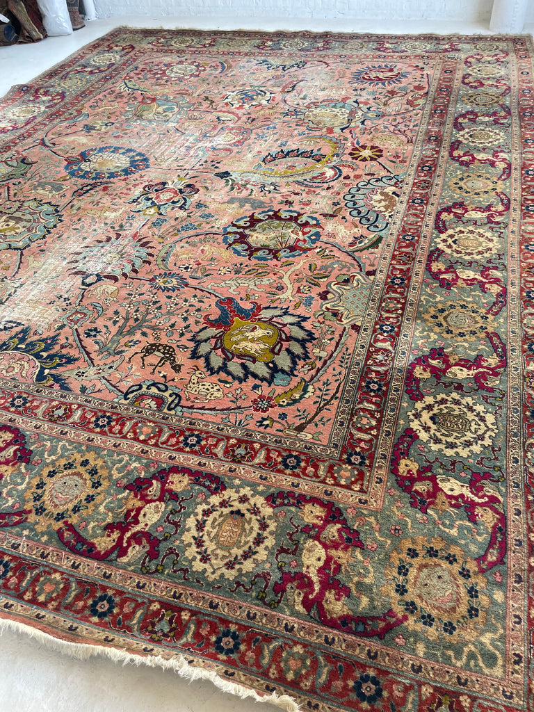 SOLD | COLLECTOR'S PIECE | IMPORTANT 16TH-17TH CENTURY SAFAVID DYNASTY ANIMAL Influenced Antique Persian Tabriz Carpet | UNREAL Pictorial Brilliance, C. 1920 | ~ 11 x 14