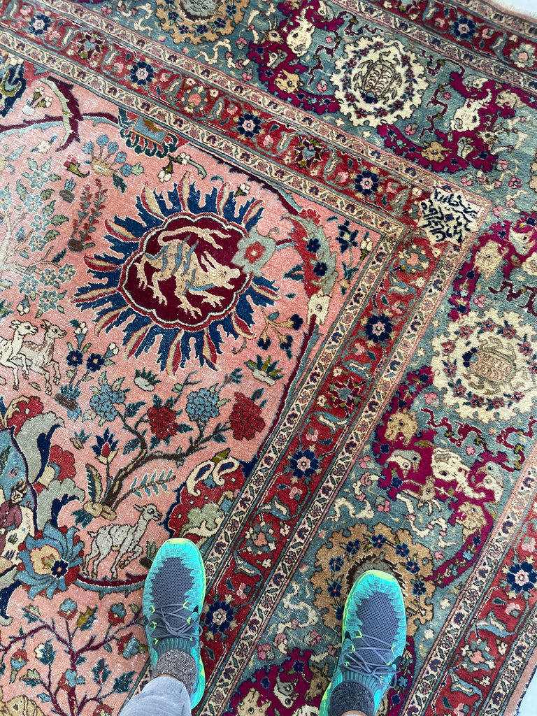 SOLD | COLLECTOR'S PIECE | IMPORTANT 16TH-17TH CENTURY SAFAVID DYNASTY ANIMAL Influenced Antique Persian Tabriz Carpet | UNREAL Pictorial Brilliance, C. 1920 | ~ 11 x 14
