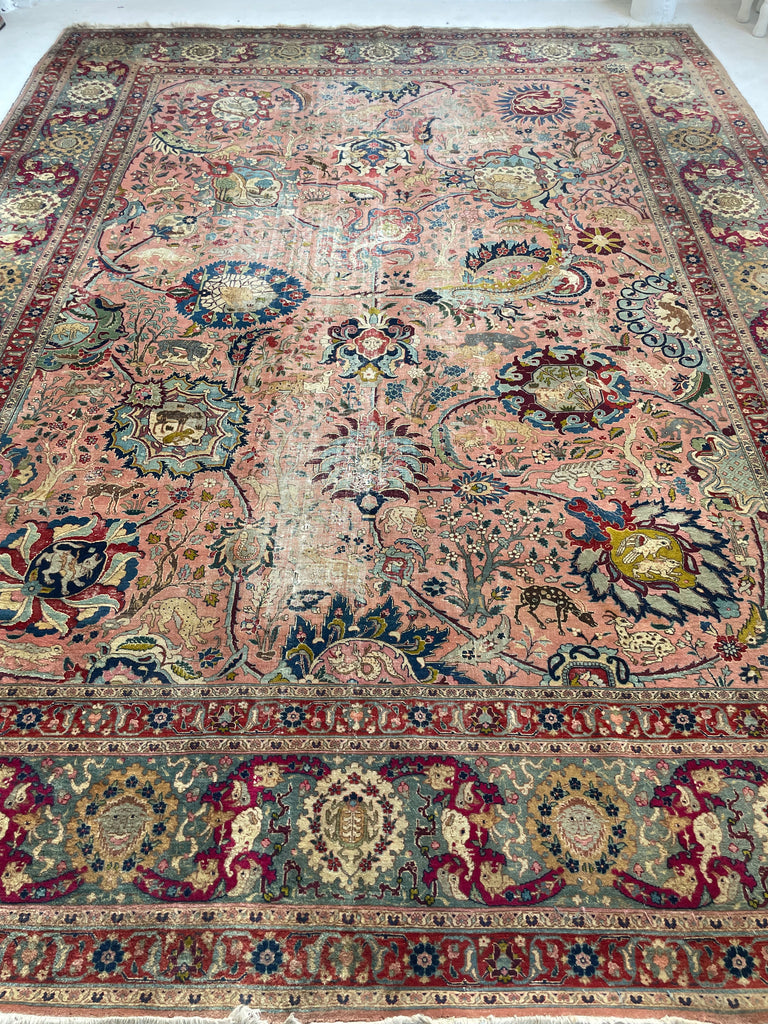 SOLD | COLLECTOR'S PIECE | IMPORTANT 16TH-17TH CENTURY SAFAVID DYNASTY ANIMAL Influenced Antique Persian Tabriz Carpet | UNREAL Pictorial Brilliance, C. 1920 | ~ 11 x 14
