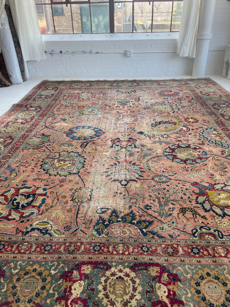 SOLD | COLLECTOR'S PIECE | IMPORTANT 16TH-17TH CENTURY SAFAVID DYNASTY ANIMAL Influenced Antique Persian Tabriz Carpet | UNREAL Pictorial Brilliance, C. 1920 | ~ 11 x 14