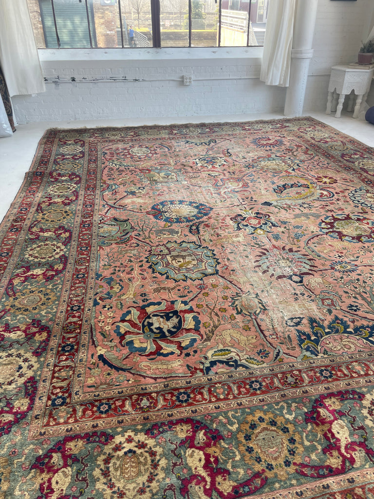 SOLD | COLLECTOR'S PIECE | IMPORTANT 16TH-17TH CENTURY SAFAVID DYNASTY ANIMAL Influenced Antique Persian Tabriz Carpet | UNREAL Pictorial Brilliance, C. 1920 | ~ 11 x 14