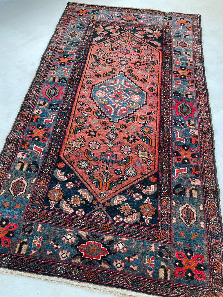 RESERVED FOR KATE*** STUNNING Antique Hamadan Rug | Incredible Colors & Wide Slate Blue Border | ~ 4 x 7