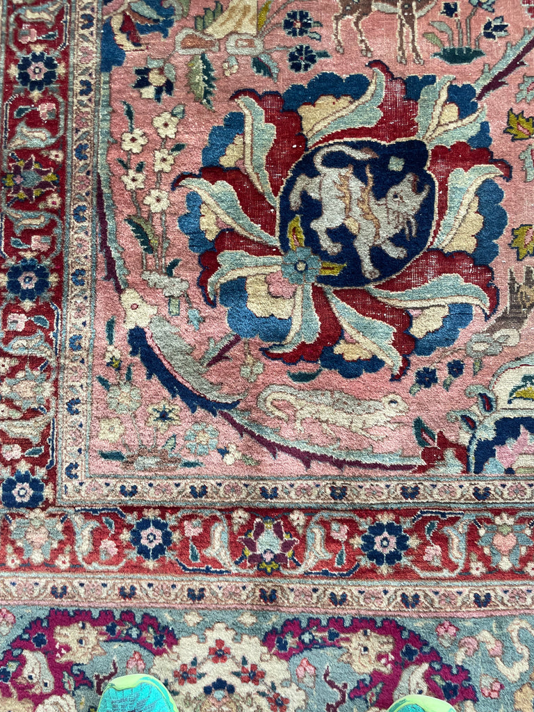 SOLD | COLLECTOR'S PIECE | IMPORTANT 16TH-17TH CENTURY SAFAVID DYNASTY ANIMAL Influenced Antique Persian Tabriz Carpet | UNREAL Pictorial Brilliance, C. 1920 | ~ 11 x 14