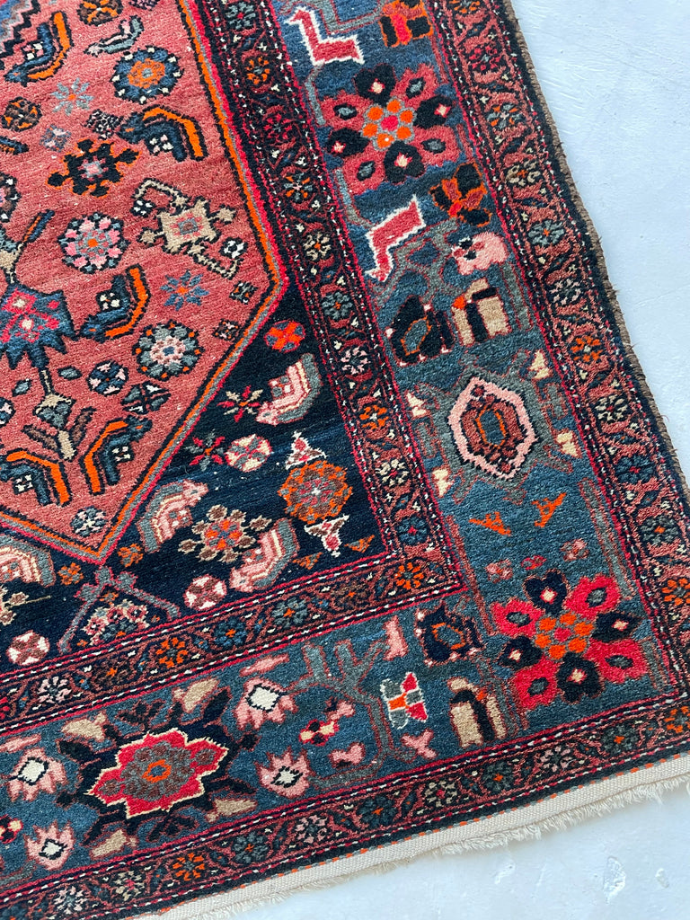 RESERVED FOR KATE*** STUNNING Antique Hamadan Rug | Incredible Colors & Wide Slate Blue Border | ~ 4 x 7