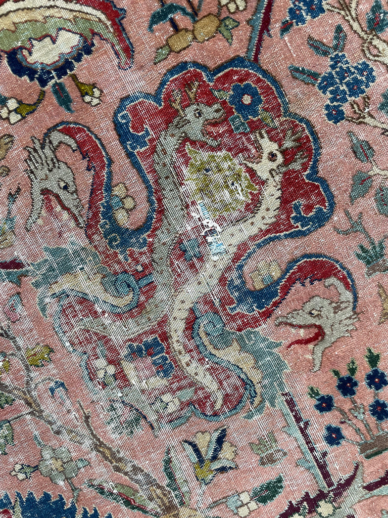 SOLD | COLLECTOR'S PIECE | IMPORTANT 16TH-17TH CENTURY SAFAVID DYNASTY ANIMAL Influenced Antique Persian Tabriz Carpet | UNREAL Pictorial Brilliance, C. 1920 | ~ 11 x 14