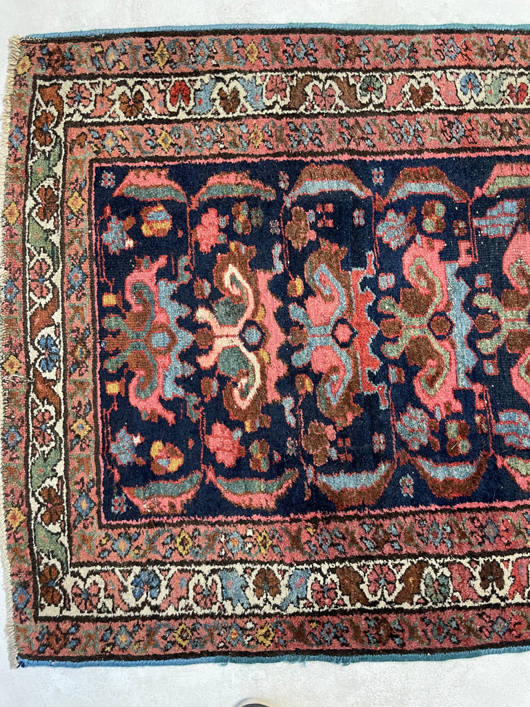 SOLD | LONG & NARROW Antique STUNNER | Navy, Salmon, Green & more Antique Runner | 2.9 x 16.11