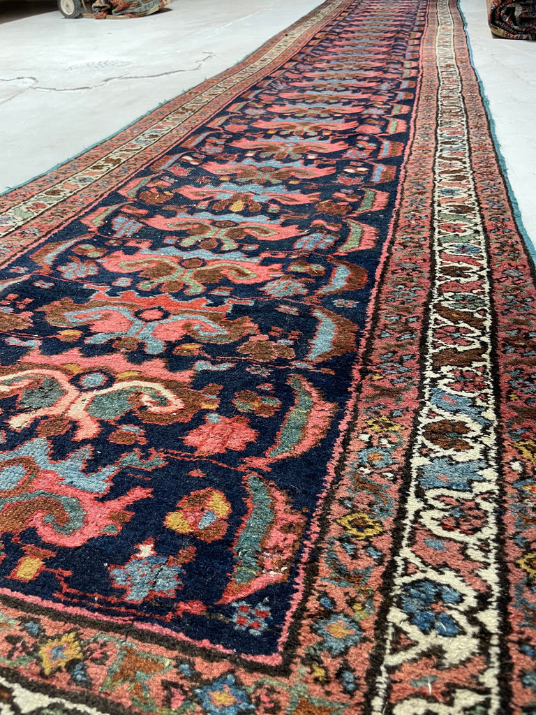 SOLD | LONG & NARROW Antique STUNNER | Navy, Salmon, Green & more Antique Runner | 2.9 x 16.11