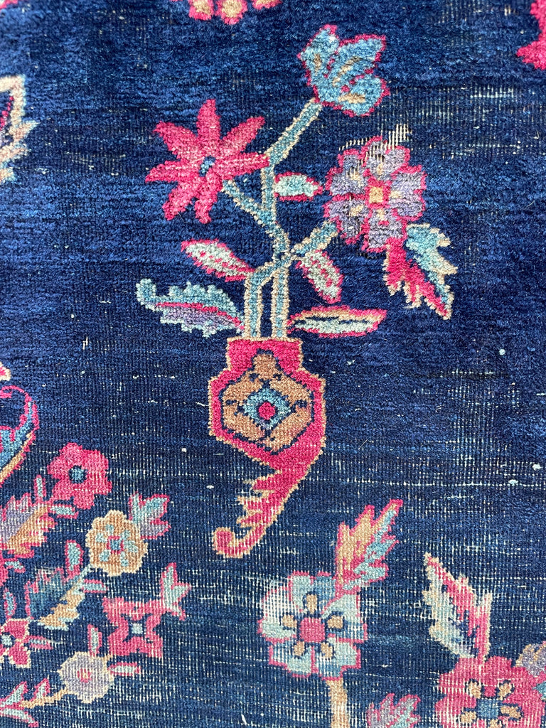 SOLD | MAJESTIC Antique Persian Yazd | Golden-Saffron Pomegranate Trees with Aubergine, Indigo, Berry | 8.9 x 12