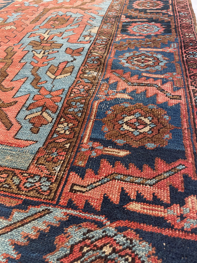 RESERVED FOR CLAIRE*** DRAMATIC & RARE Antique Persian Heriz Tribal Rug | GORGEOUS & UNIQUE Geometric Dream | Terracotta, Clay, Salmon, Ice Blue, Chestnut | 8.6 x 12
