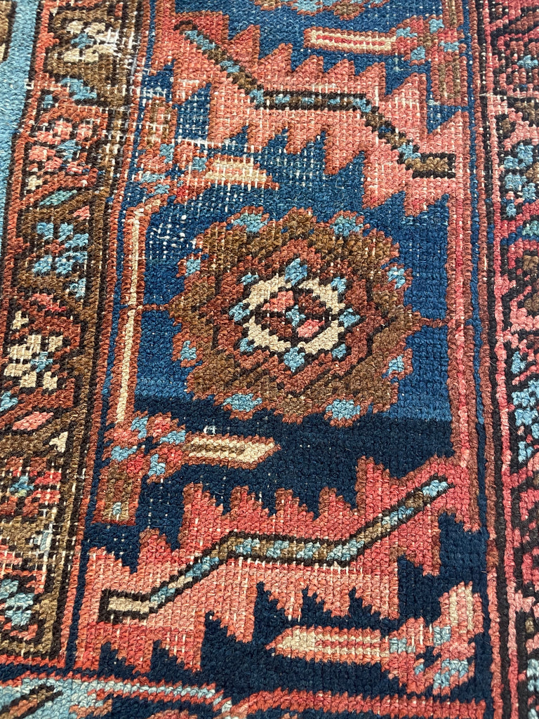RESERVED FOR CLAIRE*** DRAMATIC & RARE Antique Persian Heriz Tribal Rug | GORGEOUS & UNIQUE Geometric Dream | Terracotta, Clay, Salmon, Ice Blue, Chestnut | 8.6 x 12