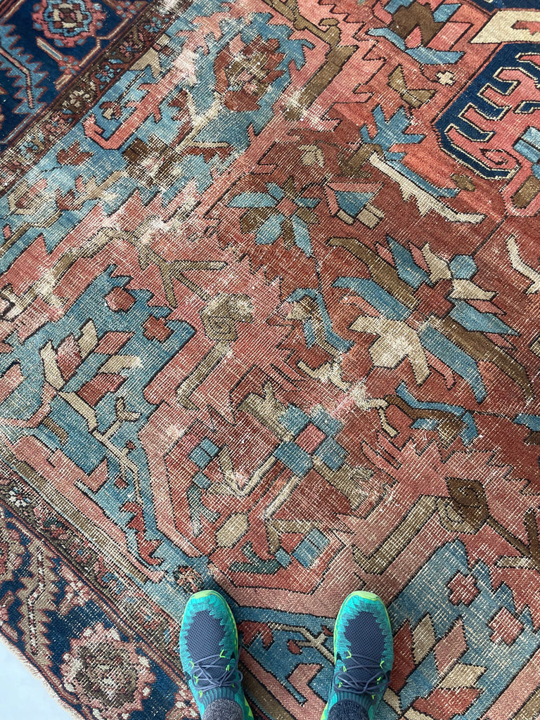 RESERVED FOR CLAIRE*** DRAMATIC & RARE Antique Persian Heriz Tribal Rug | GORGEOUS & UNIQUE Geometric Dream | Terracotta, Clay, Salmon, Ice Blue, Chestnut | 8.6 x 12