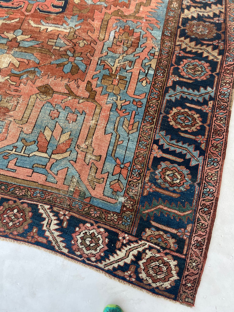RESERVED FOR CLAIRE*** DRAMATIC & RARE Antique Persian Heriz Tribal Rug | GORGEOUS & UNIQUE Geometric Dream | Terracotta, Clay, Salmon, Ice Blue, Chestnut | 8.6 x 12