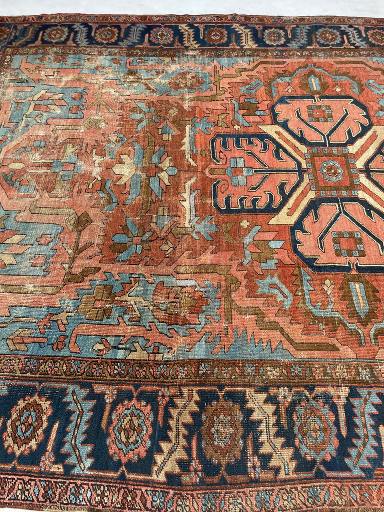 RESERVED FOR CLAIRE*** DRAMATIC & RARE Antique Persian Heriz Tribal Rug | GORGEOUS & UNIQUE Geometric Dream | Terracotta, Clay, Salmon, Ice Blue, Chestnut | 8.6 x 12