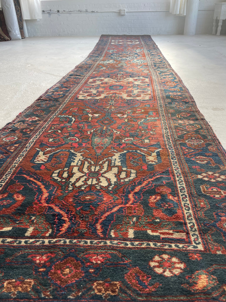 Beautiful Over-sized Extra Long Antique Persian Malayer - Beautiful Cypress Tree Runner with Clay, Amber, Rust Field | ~ 3.4 x 17