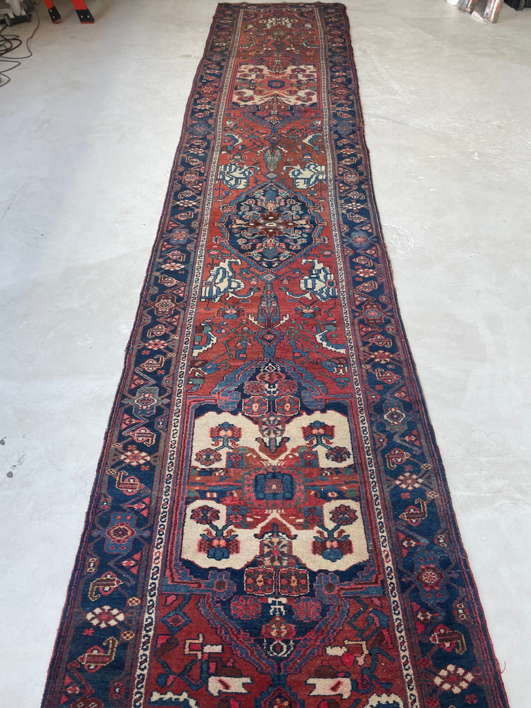 Beautiful Over-sized Extra Long Antique Persian Malayer - Beautiful Cypress Tree Runner with Clay, Amber, Rust Field | ~ 3.4 x 17