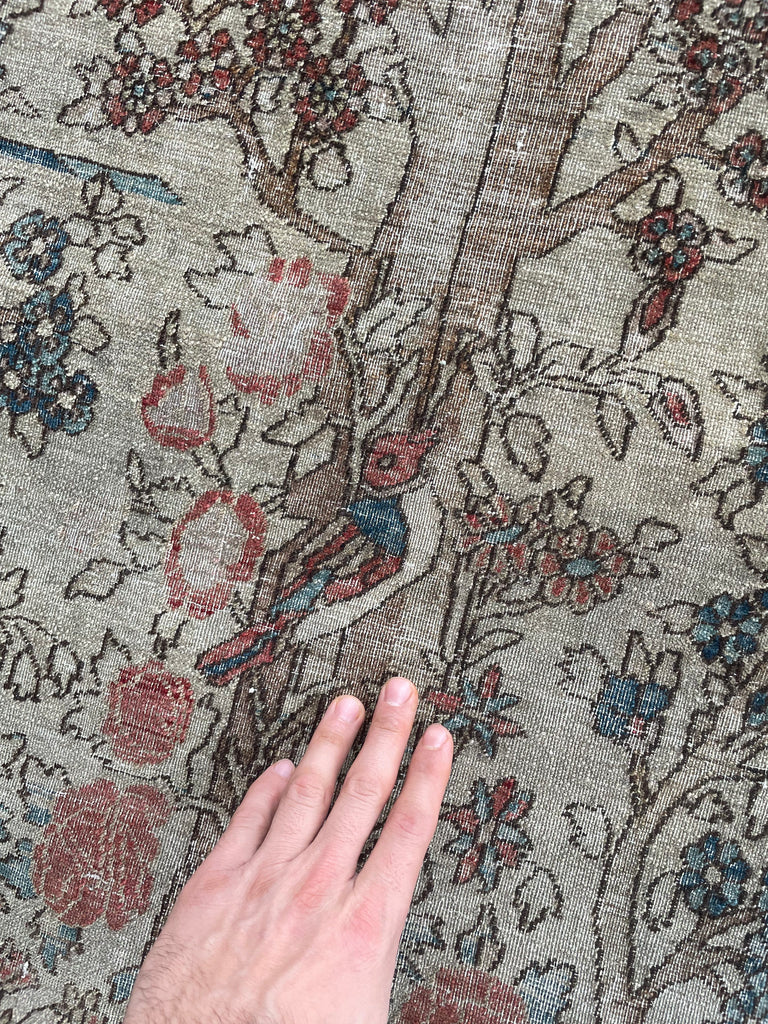 SOLD | MOTHER BIRD & 2 CHILDREN BIRDS | Tree of Life Esfahan | Cream, Walnut, Rust, Blue | 4.7 x 6.4