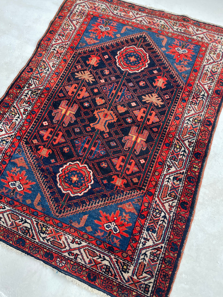 WONDERFUL Vintage Tribal Afshar Rug | Punch, Denim, DARK MALLARD GREEN | 3.7 x 4.10