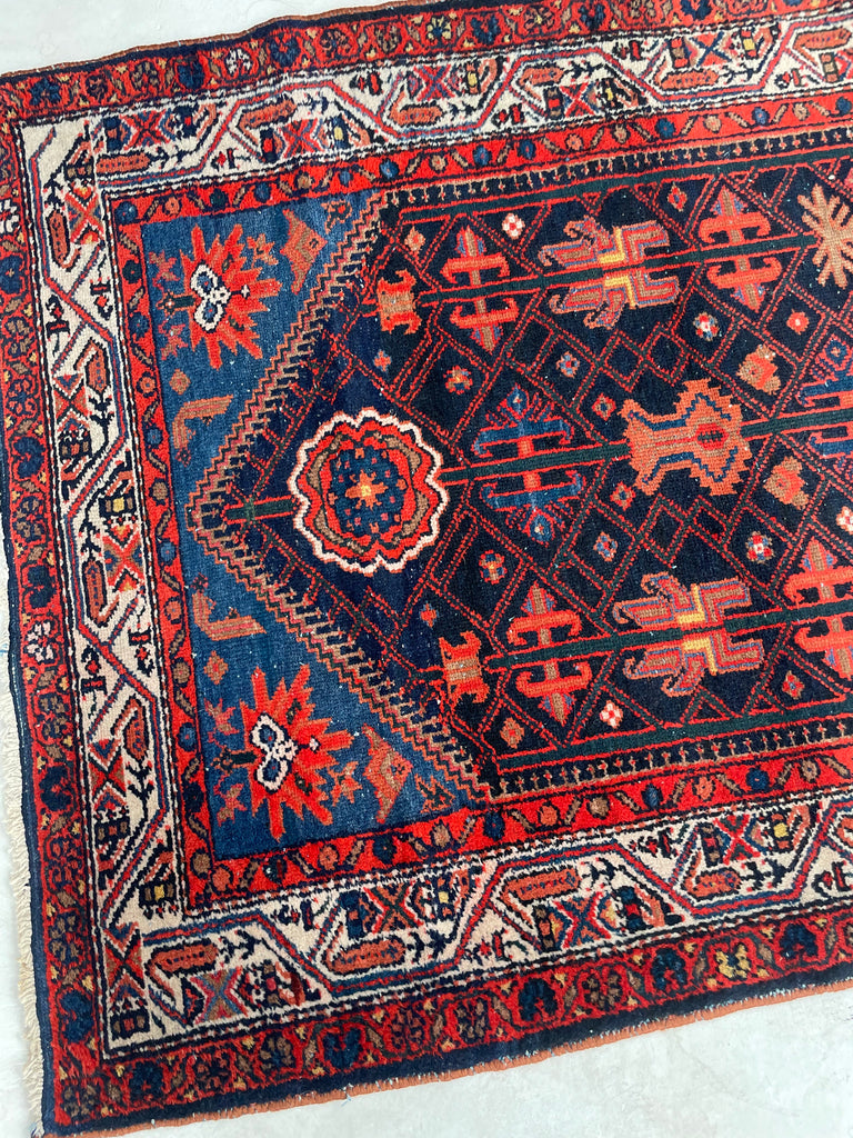 WONDERFUL Vintage Tribal Afshar Rug | Punch, Denim, DARK MALLARD GREEN | 3.7 x 4.10