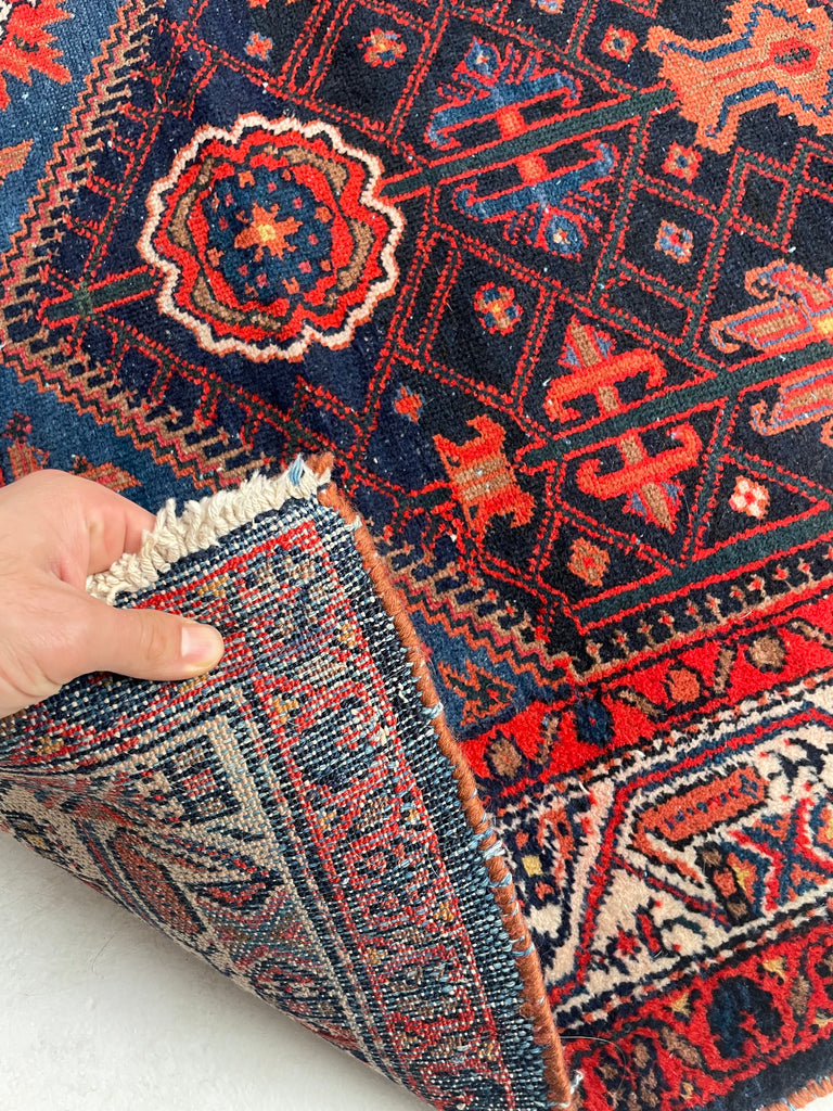 WONDERFUL Vintage Tribal Afshar Rug | Punch, Denim, DARK MALLARD GREEN | 3.7 x 4.10
