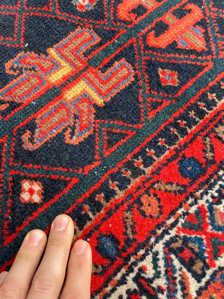 WONDERFUL Vintage Tribal Afshar Rug | Punch, Denim, DARK MALLARD GREEN | 3.7 x 4.10