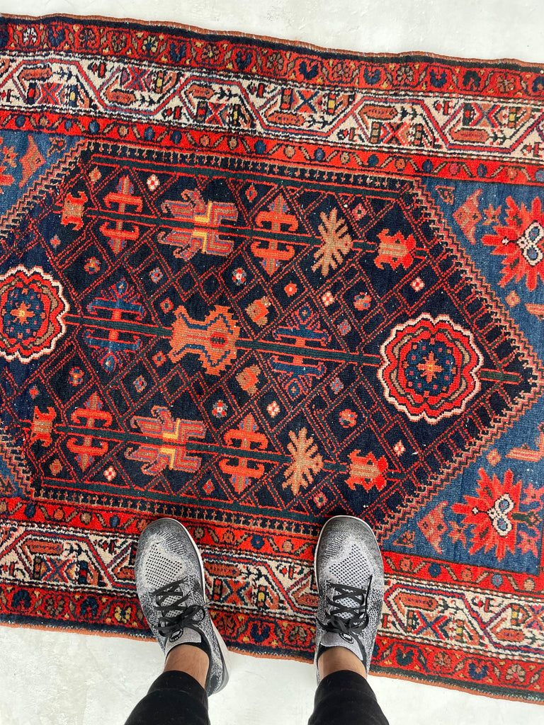 WONDERFUL Vintage Tribal Afshar Rug | Punch, Denim, DARK MALLARD GREEN | 3.7 x 4.10