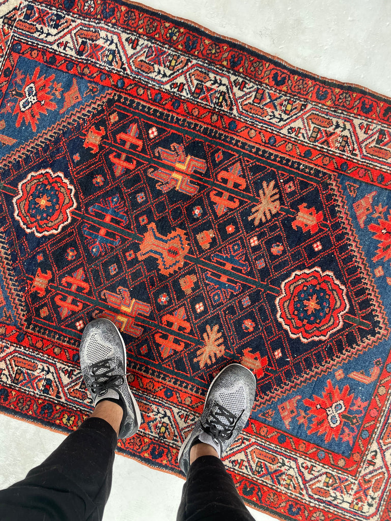 WONDERFUL Vintage Tribal Afshar Rug | Punch, Denim, DARK MALLARD GREEN | 3.7 x 4.10