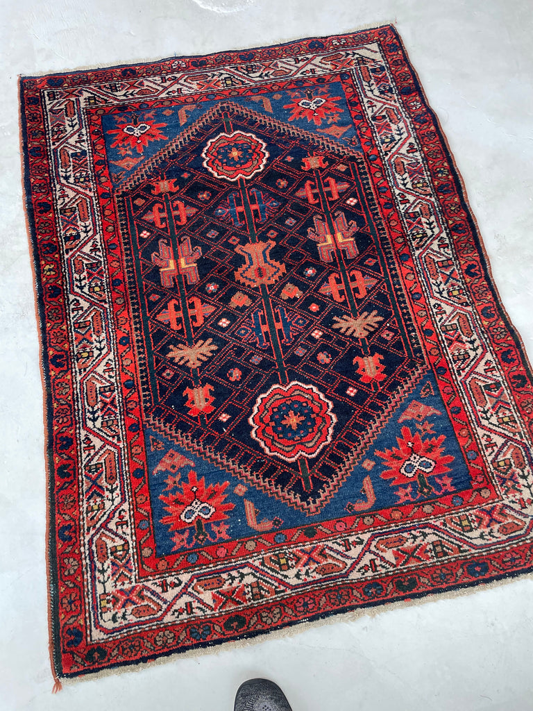 WONDERFUL Vintage Tribal Afshar Rug | Punch, Denim, DARK MALLARD GREEN | 3.7 x 4.10