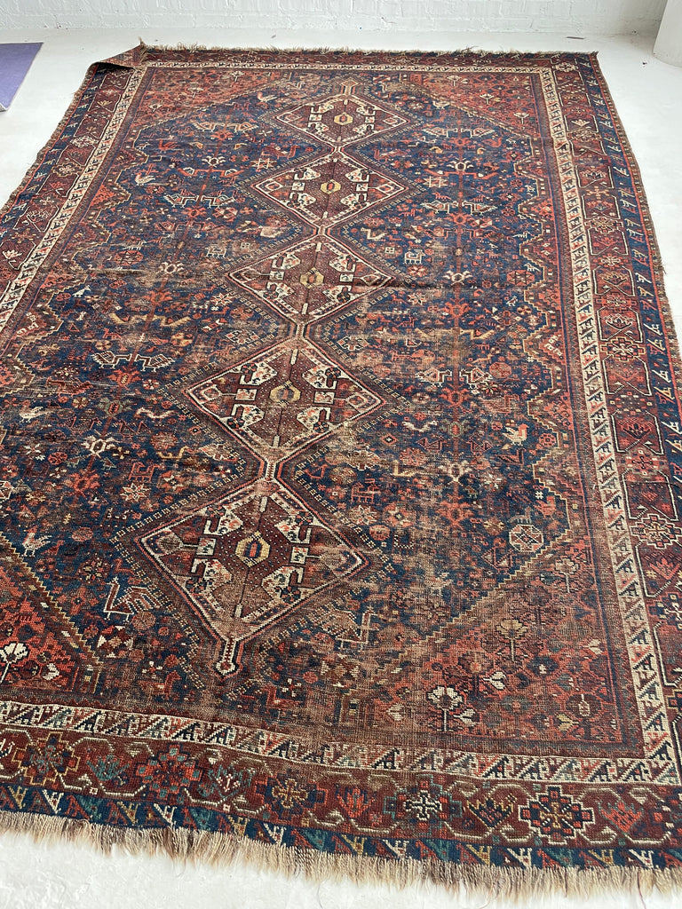 SOLD | BEYOND BEAUTIFUL Antique Southwest Persian Khamseh | Dark Denim & Terracotta | 7 x 10