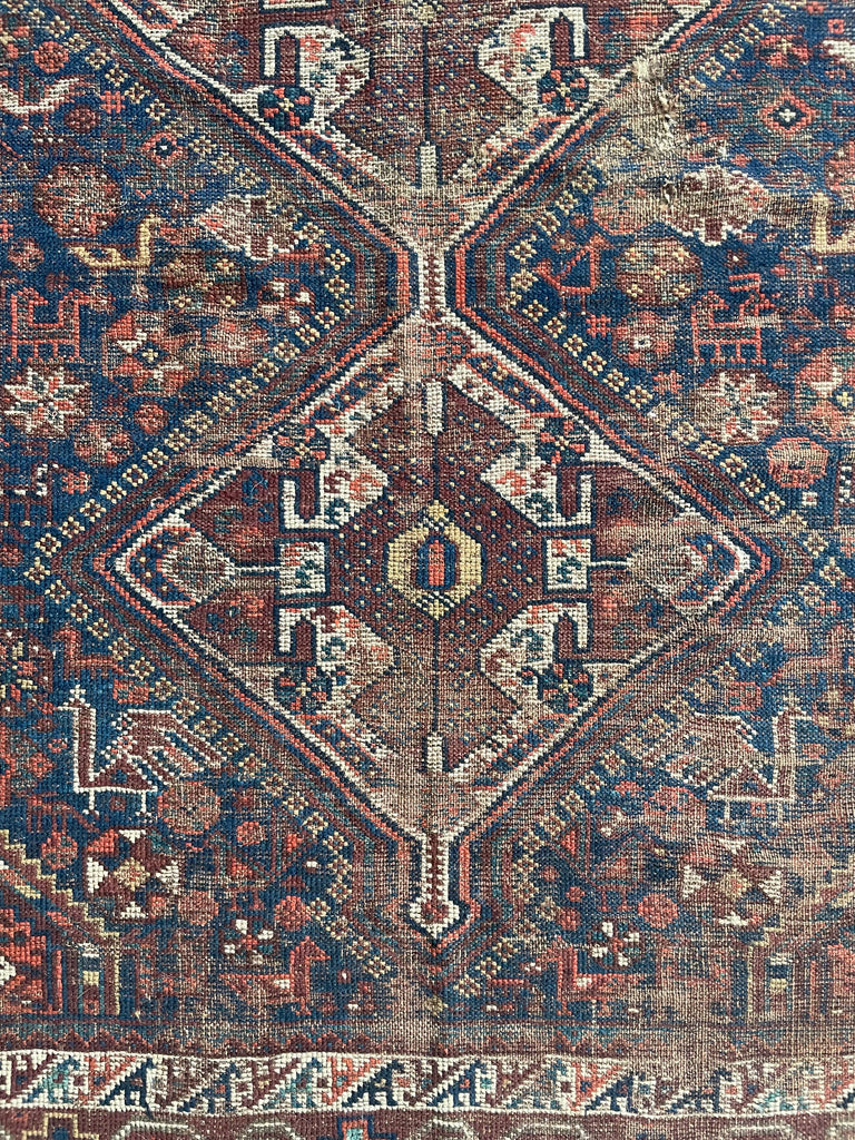 SOLD | BEYOND BEAUTIFUL Antique Southwest Persian Khamseh | Dark Denim & Terracotta | 7 x 10