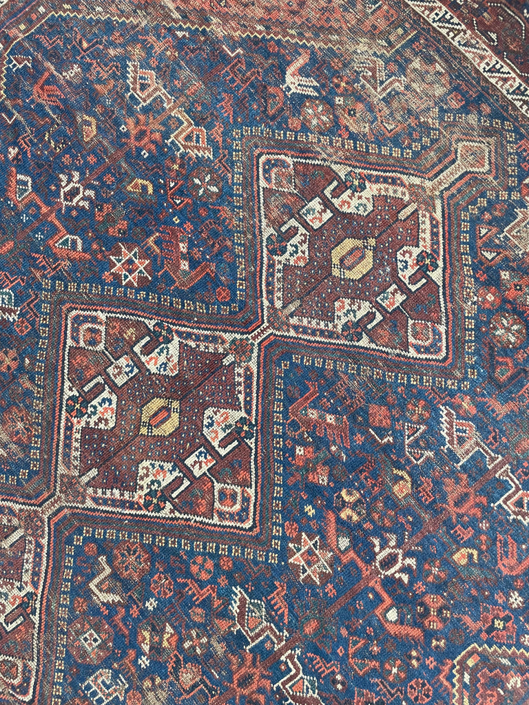 SOLD | BEYOND BEAUTIFUL Antique Southwest Persian Khamseh | Dark Denim & Terracotta | 7 x 10