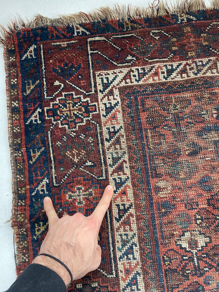 SOLD | BEYOND BEAUTIFUL Antique Southwest Persian Khamseh | Dark Denim & Terracotta | 7 x 10