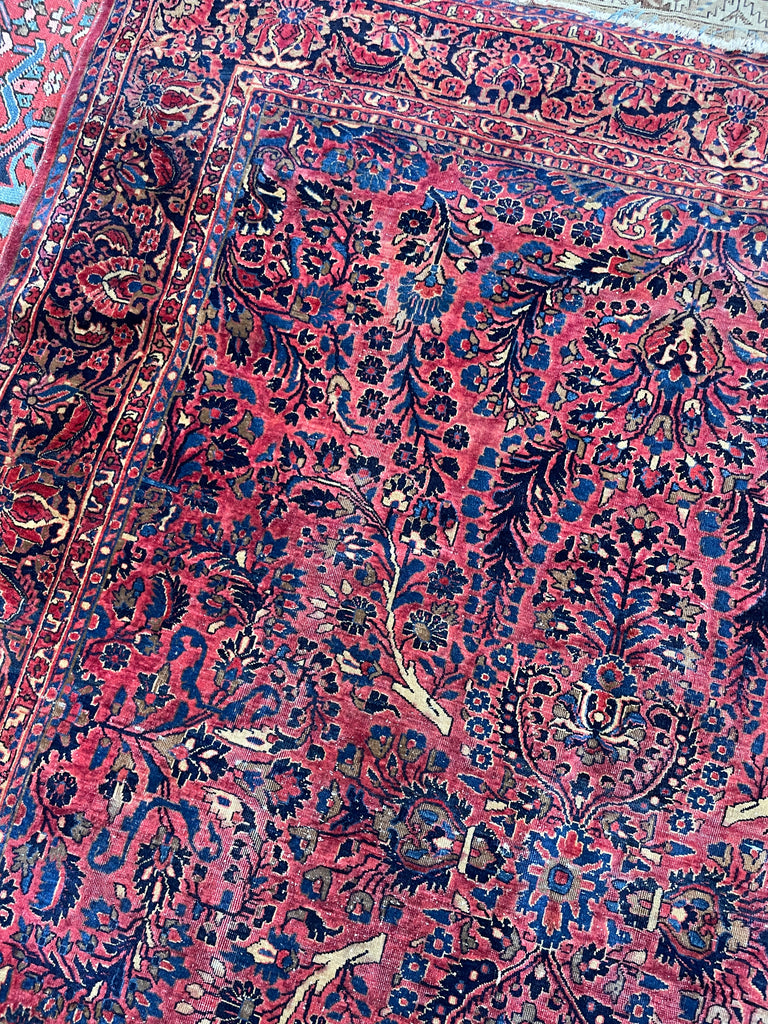 SOLD | RARE SIZE Antique Botanical BEAUTY | Moody Berry hues with Indigo & Camel | ~ 6.9 x 8.3
