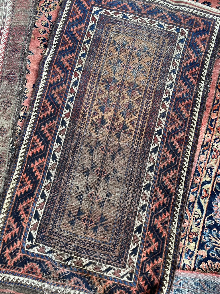 SOLD | A Pair of Worn Sister Antique Rugs | Old-World Beautiful Earthy & Moody Antique Tribal Rugs | ~ 2.7 x 5 / 2.7 x 4.7