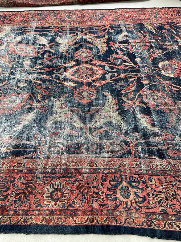 GORGEOUS Distressed Arabesque Antique Persian Mahal | Large Spirling Root & Vine Motif | 10.4 x 14