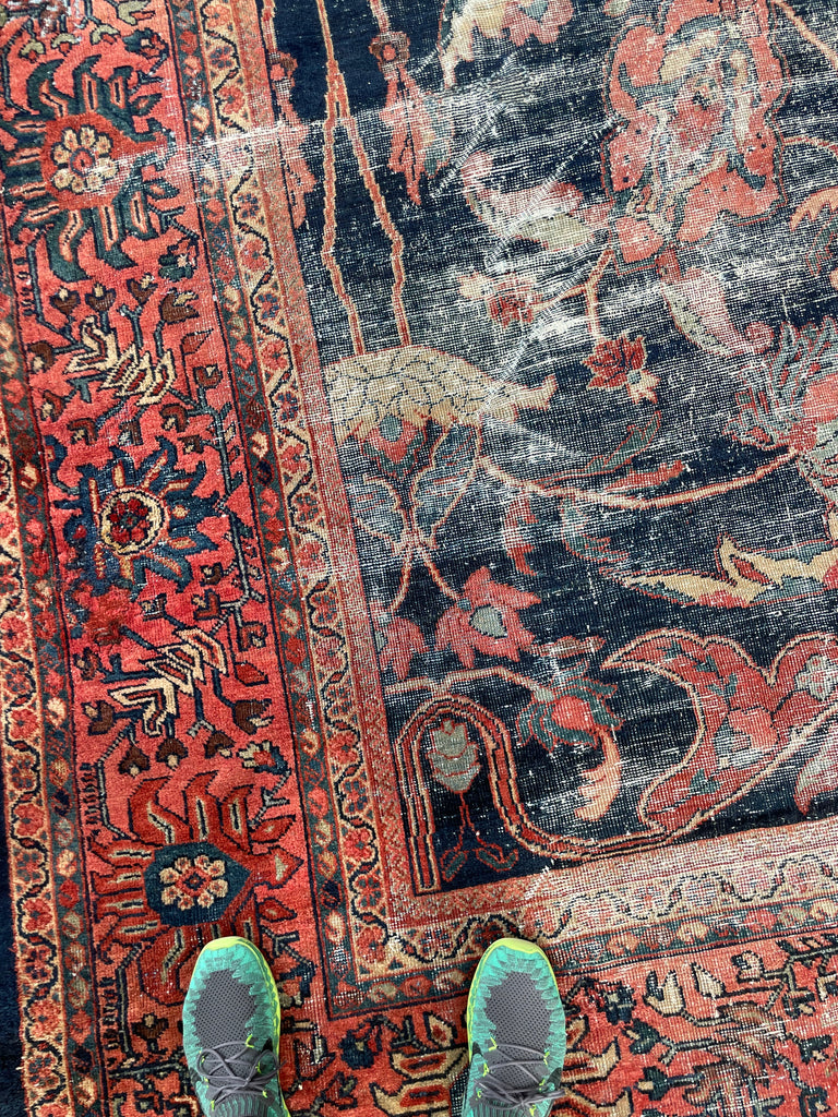GORGEOUS Distressed Arabesque Antique Persian Mahal | Large Spirling Root & Vine Motif | 10.4 x 14