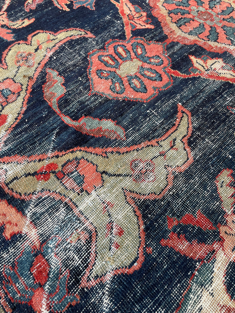 GORGEOUS Distressed Arabesque Antique Persian Mahal | Large Spirling Root & Vine Motif | 10.4 x 14