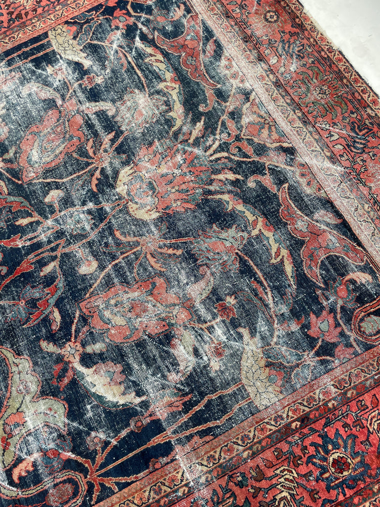 GORGEOUS Distressed Arabesque Antique Persian Mahal | Large Spirling Root & Vine Motif | 10.4 x 14