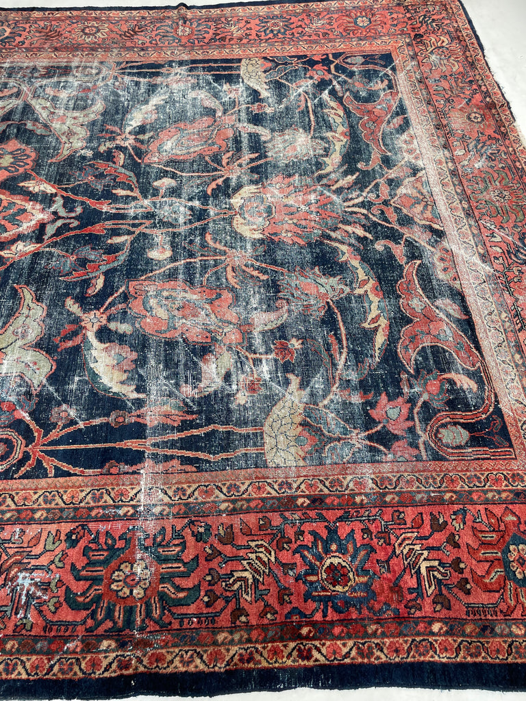 GORGEOUS Distressed Arabesque Antique Persian Mahal | Large Spirling Root & Vine Motif | 10.4 x 14