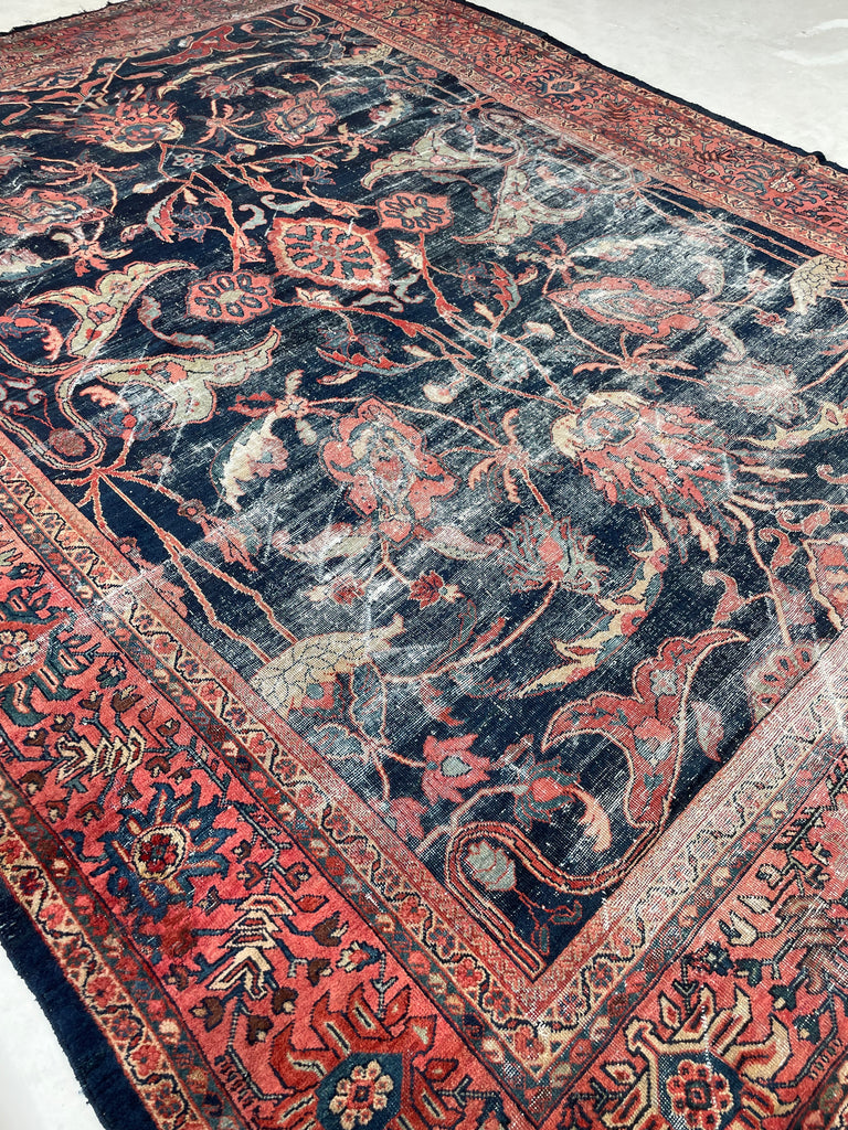 GORGEOUS Distressed Arabesque Antique Persian Mahal | Large Spirling Root & Vine Motif | 10.4 x 14