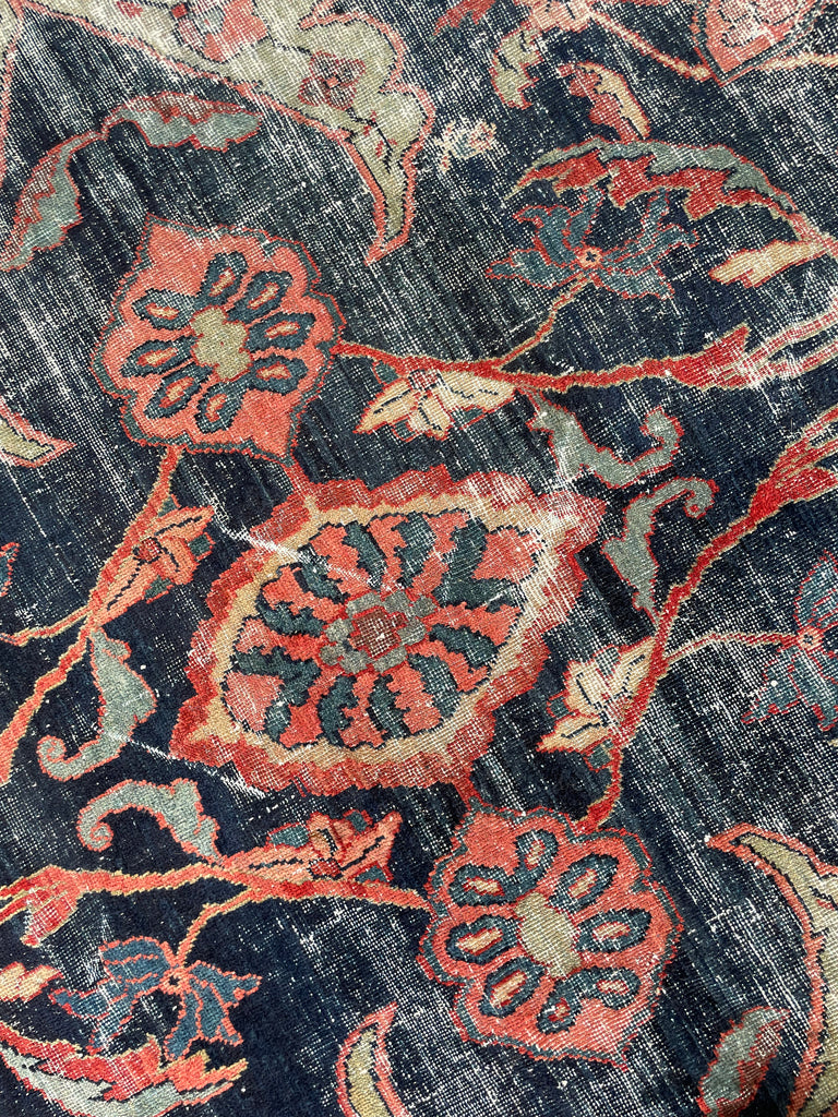 GORGEOUS Distressed Arabesque Antique Persian Mahal | Large Spirling Root & Vine Motif | 10.4 x 14