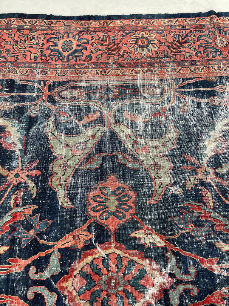 GORGEOUS Distressed Arabesque Antique Persian Mahal | Large Spirling Root & Vine Motif | 10.4 x 14