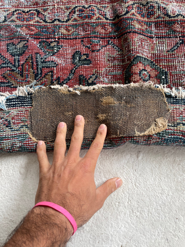 GORGEOUS Distressed Arabesque Antique Persian Mahal | Large Spirling Root & Vine Motif | 10.4 x 14