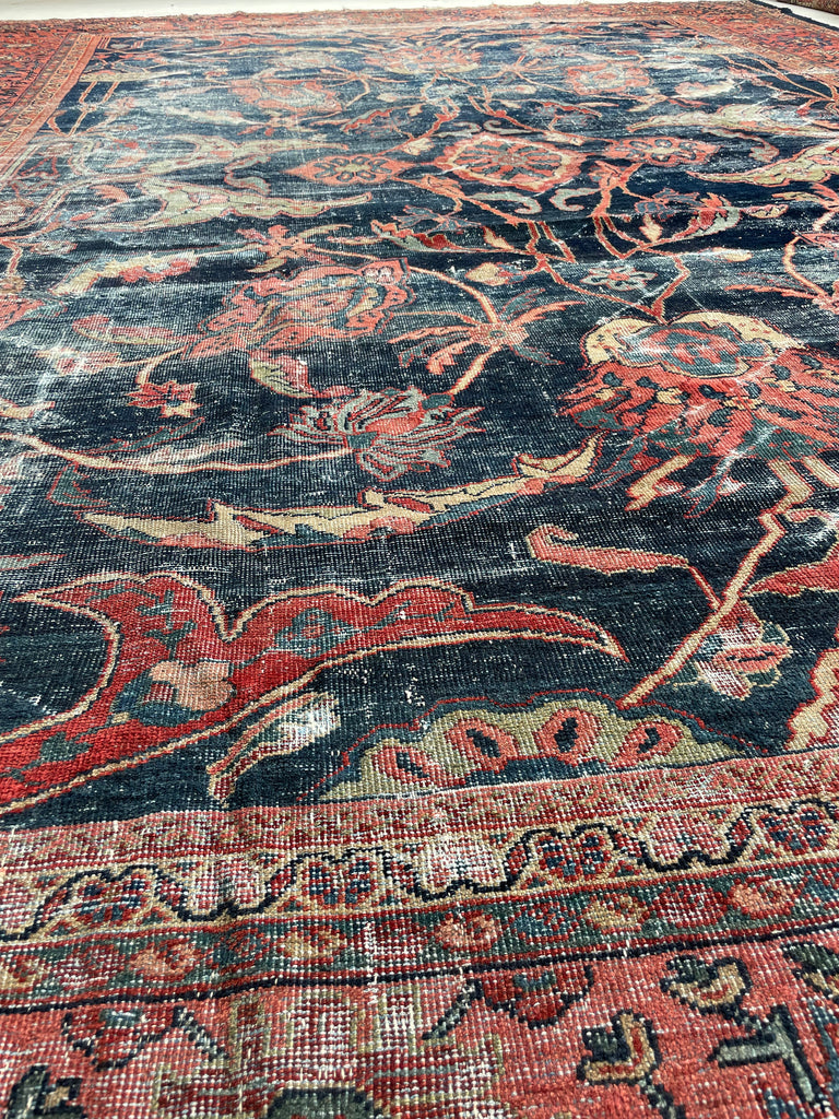 GORGEOUS Distressed Arabesque Antique Persian Mahal | Large Spirling Root & Vine Motif | 10.4 x 14