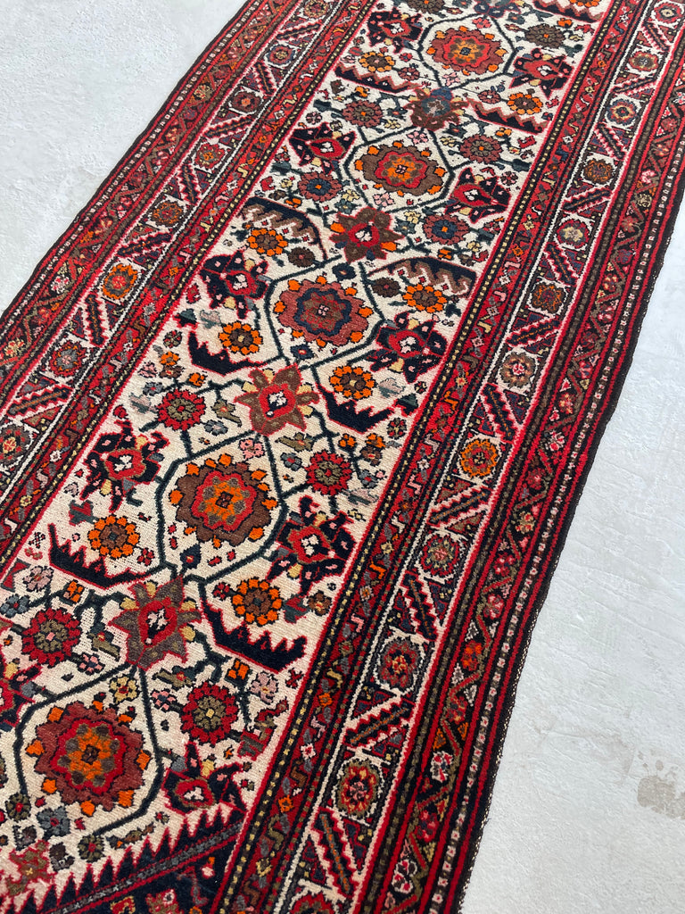 LIGHT & AIRY Antique Runner with Eggshell, Ivory & Beige with Warm Reds, Pistachio, Blues, Orange & more | 3.7 x 13.5