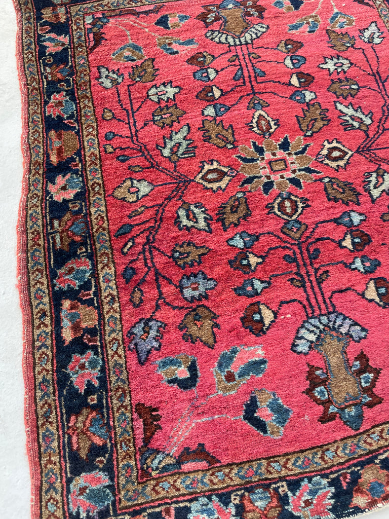 Collector's Antique Mohajeran Sarouk Rug Mat | Super Fine Lamb Wool Artistic Botanical GEM | 1.11 x 2.2