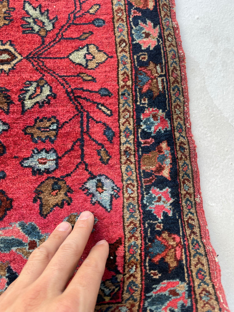 Collector's Antique Mohajeran Sarouk Rug Mat | Super Fine Lamb Wool Artistic Botanical GEM | 1.11 x 2.2