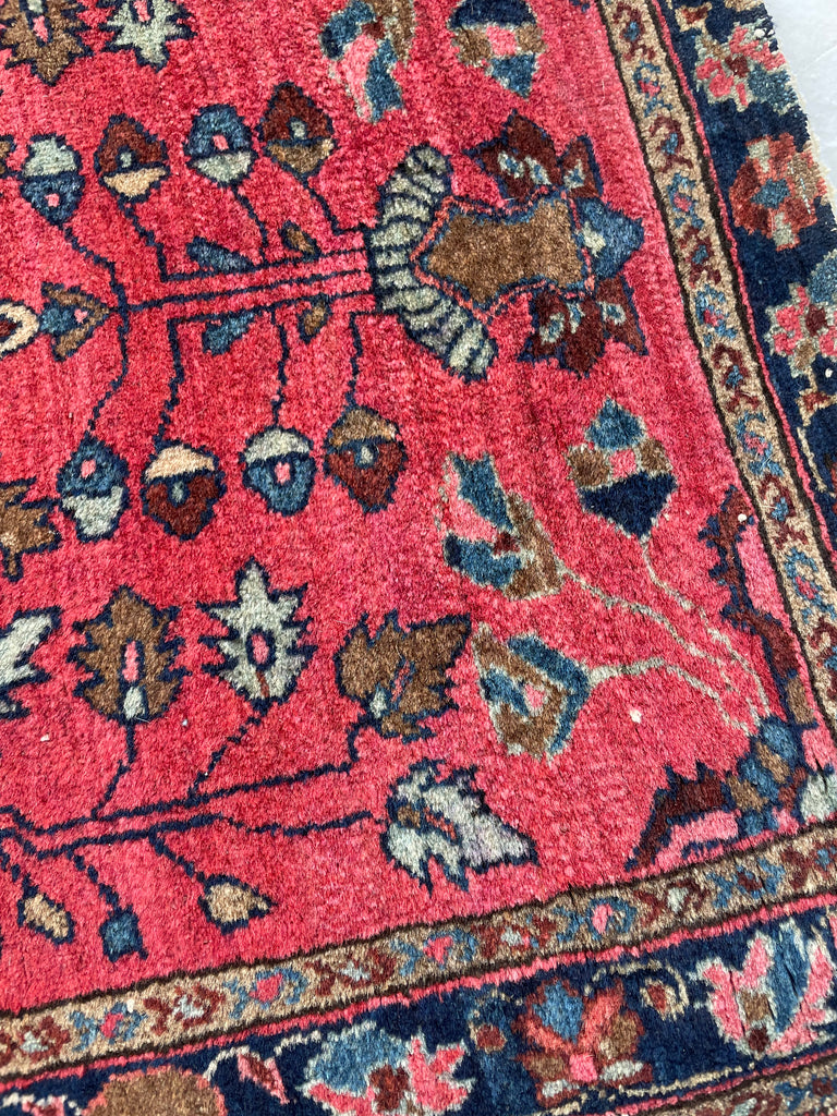 Collector's Antique Mohajeran Sarouk Rug Mat | Super Fine Lamb Wool Artistic Botanical GEM | 1.11 x 2.2